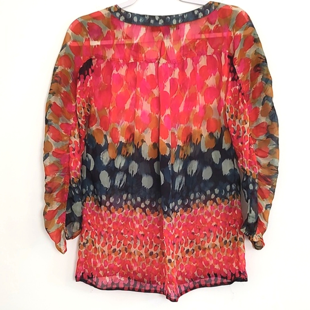 Ya-Da Womens100% Silk V-neck Ruched 3/4 Sleeve Blouse/Size S - Picture 3 of 10